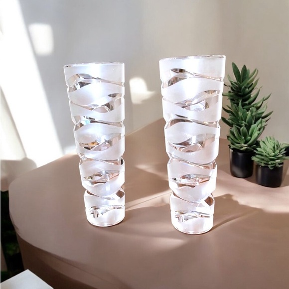 Cristal d’Arques French Lead Crystal Frosted Swirled Candle Holders – Set of 2 - Picture 4 of 16